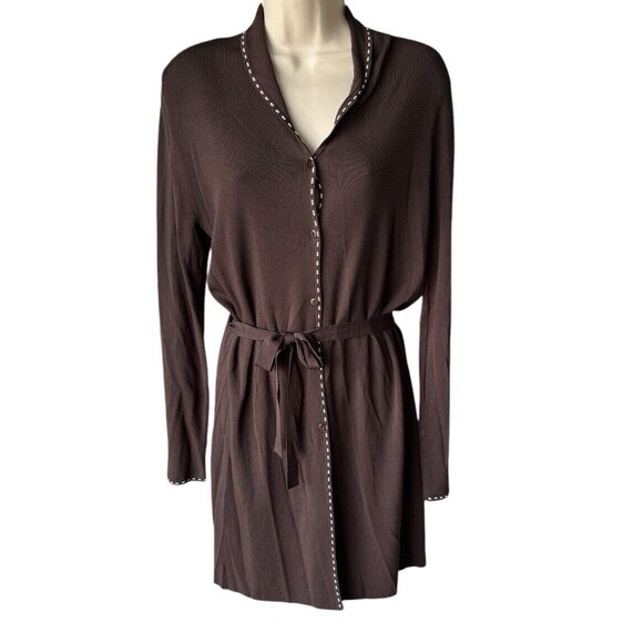 NWT Venini‎ Long Sleeve Belted Long Cardigan Womens Size Small Brown Button Down - Picture 1 of 13